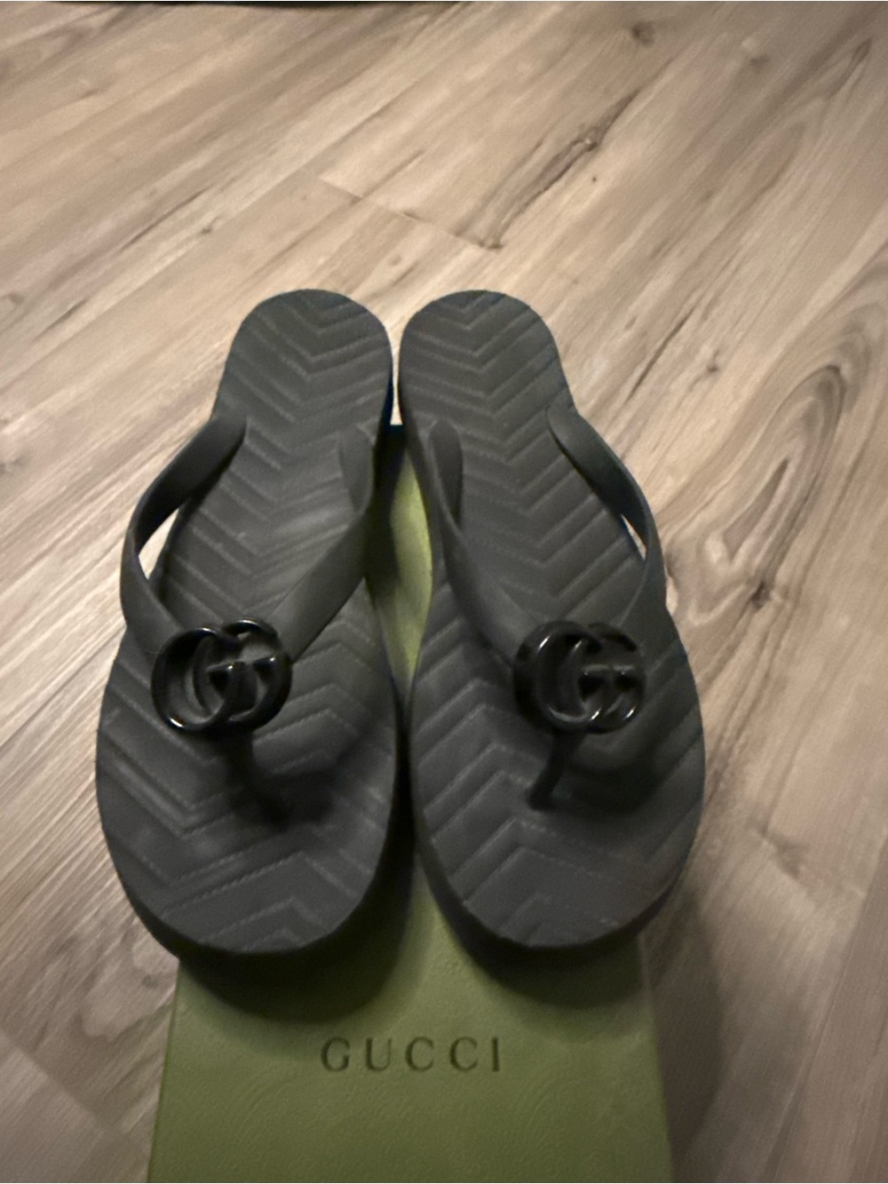 Gucci Black Double-G Rubber Thong Sandals
